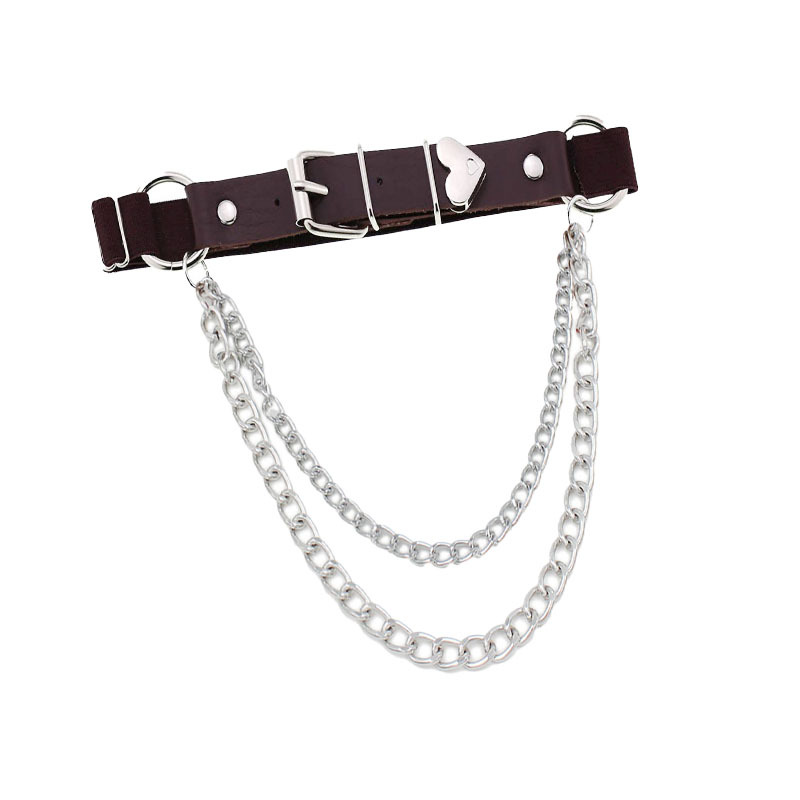 Factory Direct Sales European and American Punk Gothic Pu Leather Asymmetrical Heart Chain Elastic Leg Ring Leg Strap Leg Chain Wholesale