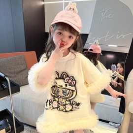 棉质儿童T恤裙子卡通鱼尾女童连衣裙子夏季新款小女孩洋气连衣裙