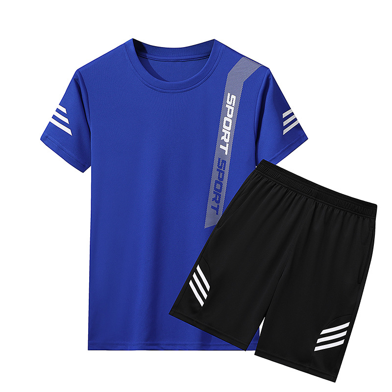 Trajes deportivos para hombres 2024 verano delgado hielo de secado rápido camiseta de manga corta de dos piezas juego de ropa casual de hombre al por mayor transfronterizo