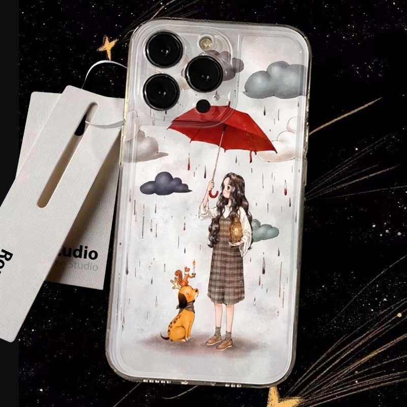 Custodia protettiva per iPhone 16 15 14 13 12 11 Pro Promax Plus Umbrella Girl Apple 16 Retro 14 All Inclusive 13 Anti-Drop 12_voghion.com