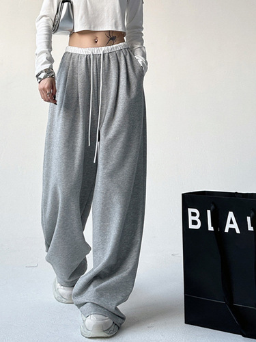 Oversized color-blocked waist slimming casual sweatpants wide-leg pants suitable for spring and autumn, high-waisted, droopy, loose, floor-length pants