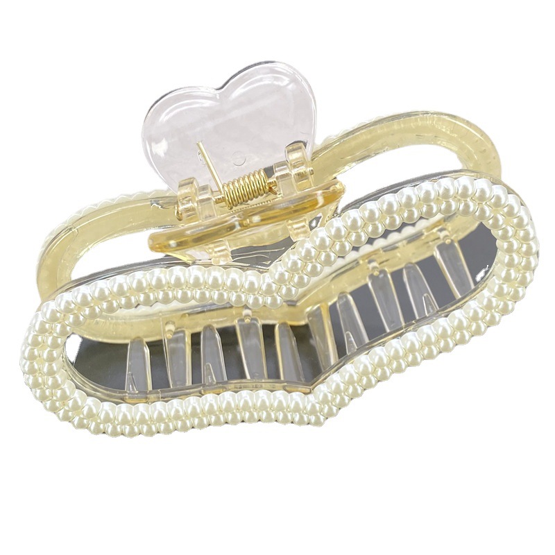 Gran estilo coreano transparente horquilla costura doble fila perla clip temperamento de moda espalda Cabeza clip de pelo clip de tiburón accesorios para el cabello