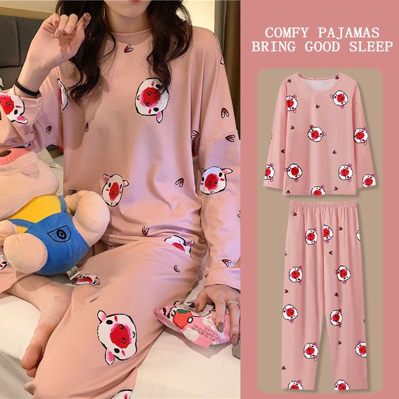 대외 무역 봄과 가을 잠옷 여성 긴팔 바지 외부 착용 캐주얼 느슨한 여성 홈 웨어 얇은 투피스 세트