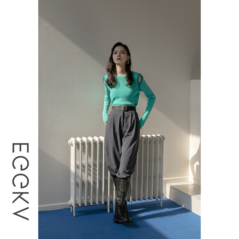 Taitai コントラストカラーオフショルダー中空セーター女性のための 2025 春と秋の新しい女性のスリム長袖ボトリングシャツアウターウェア婦人服