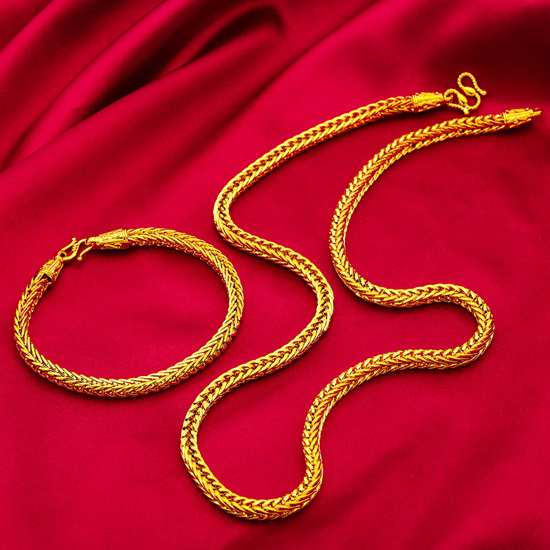 Šperky a doplnky Vietnamský pieskovo-zlatý náramok s hadou kosťou, náhrdelník s retiazkou z líšky, pozlátený pánsky módny dominantný prívesok s retiazkou z hadej kosti_voghion.com