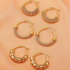 クロスボーダー熱売網紋半網巻き耳掛けアクセサリー新中国式ステンレス円編み耳輪