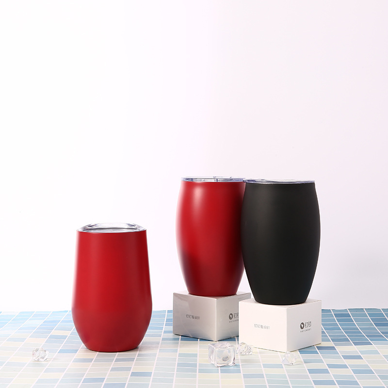 Copa de cáscara de huevo taza de vacío 304 taza de agua de acero inoxidable con tapa en forma de U copa de vino tinto de doble capa taza de cerveza de vacío fábrica al por mayor