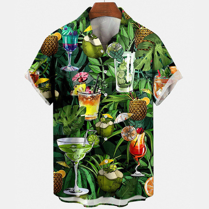 Comercio exterior transfronterizo de los hombres primavera europea y americana nueva solapa impresa en 3D manga corta a rayas retro camisa casual hombres al por mayor