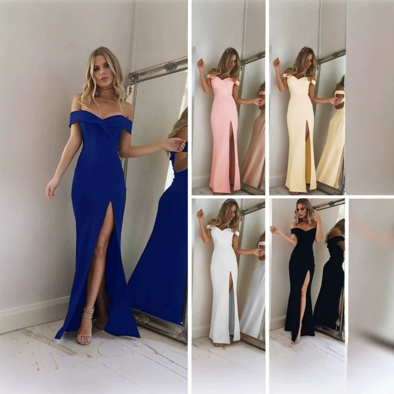 2026Ebay Aliexpress Autumn Export Hot-Selling Item: Simple Strapless Slit Dress and Floor-Length Gown