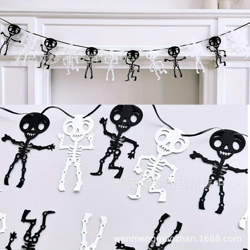 Cross-border Halloween felt skull banner, spooky style, fun and quirky banner, holiday party decoration