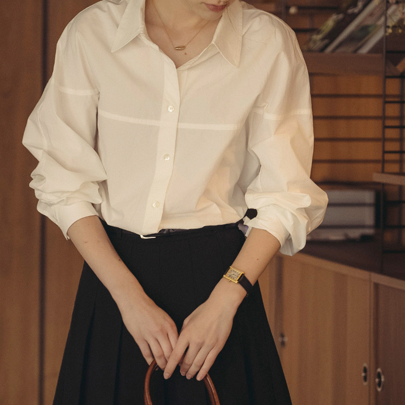 【Clearance Sale】Pure Cotton Long Sleeve Shirt Commuting All-Cotton Women's Fashionable Line-Cut Lapel Shirt for Women
