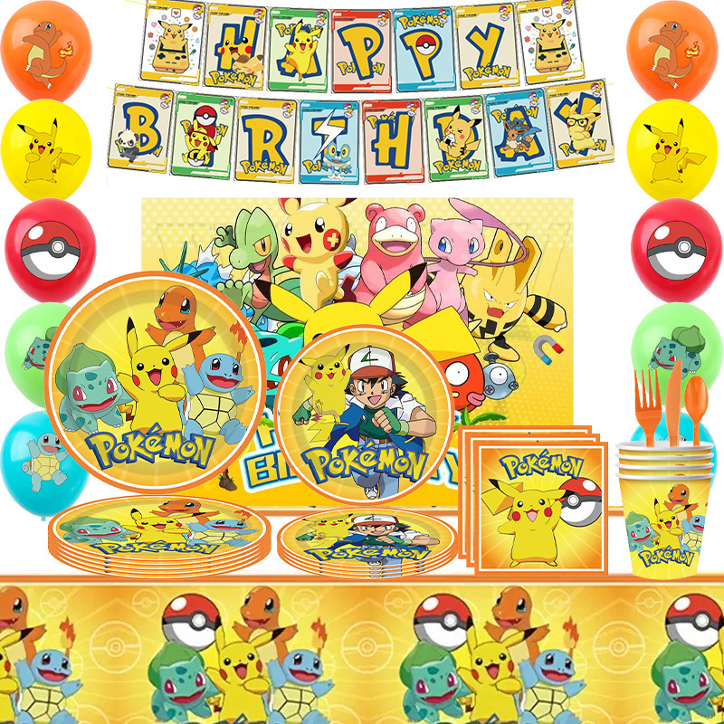 In-Stock Pikachu Party Theme Decorations Pokémon Banner, Hanging Decorations, Tablecloth, Paper Napkins, Paper Cups, Paper Plates Set In-Stock Pikachu Party Theme Decorations Pokémon Banner, Hanging Decorations, Tablecloth, Paper Napkins, Paper Cups, Paper Plates Set