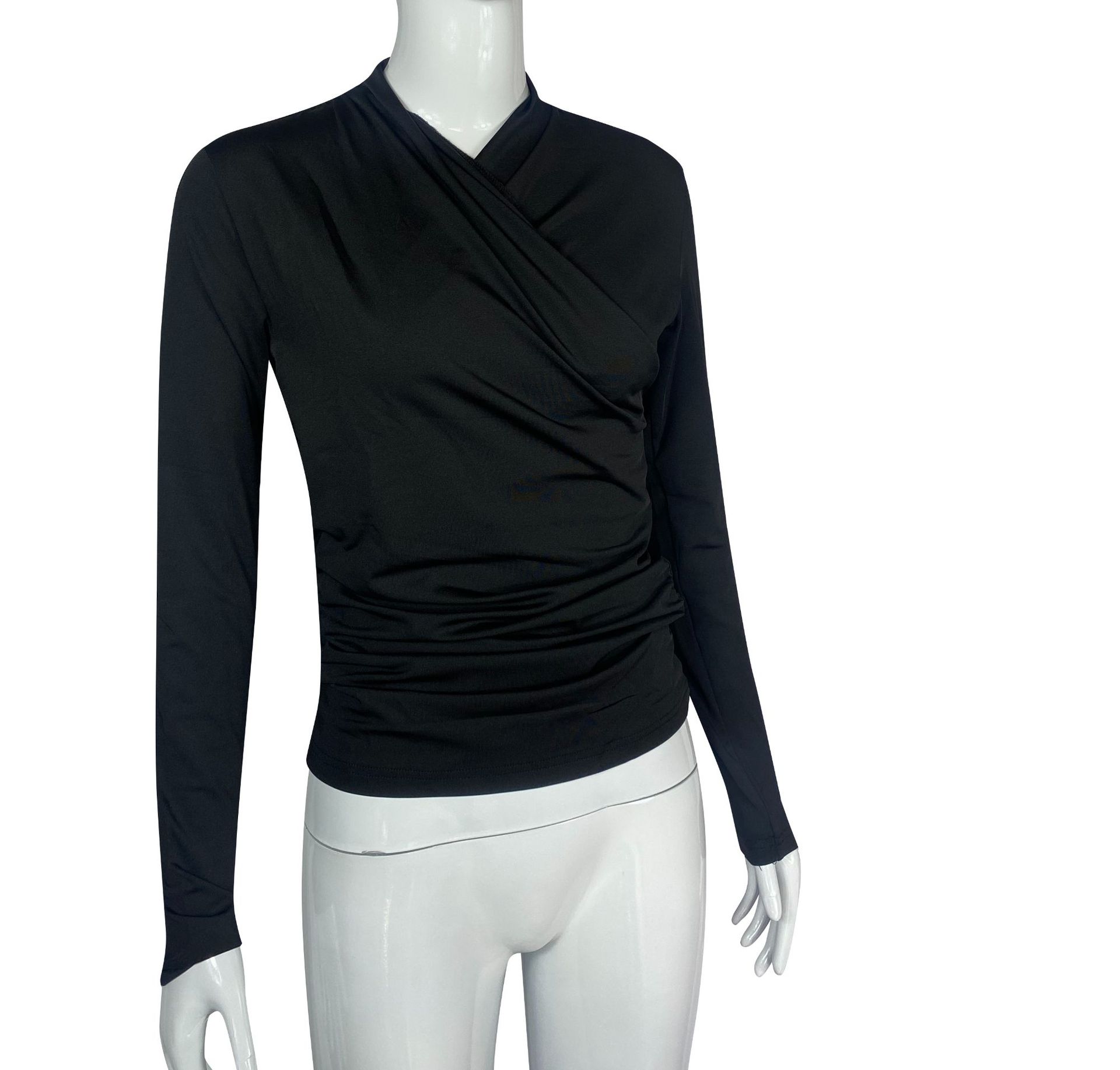 Elegant Women's Cross-Neck Slim-Fit T-Shirt Tuck Detail Versatile Autumn Winter Wardrobe Staple Fashion Top for Ladies_ecoleips.com