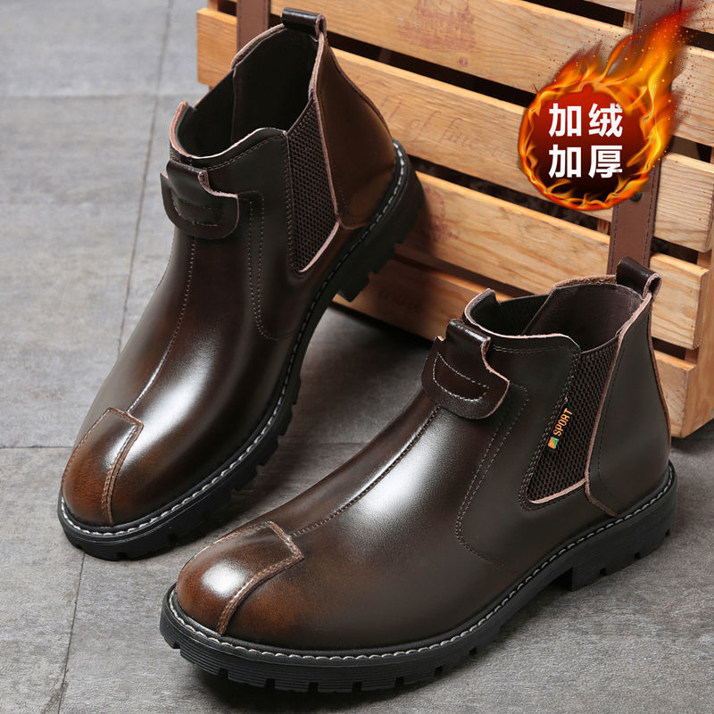 겨울 마틴 부츠 남성용 기모 따뜻한 코튼 신발 남성용 하이 탑 신발 작업복 남성용 영국 스타일 빈티지 캐주얼 가죽 신발