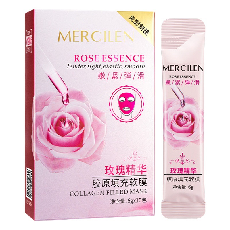 Mengxi Blue Rose Essence Collagen Soft Mask 10 Packs Hydrating, Moisturizing, Lifting, Firming and Rejuvenating Smear-On Peel-Off Mask