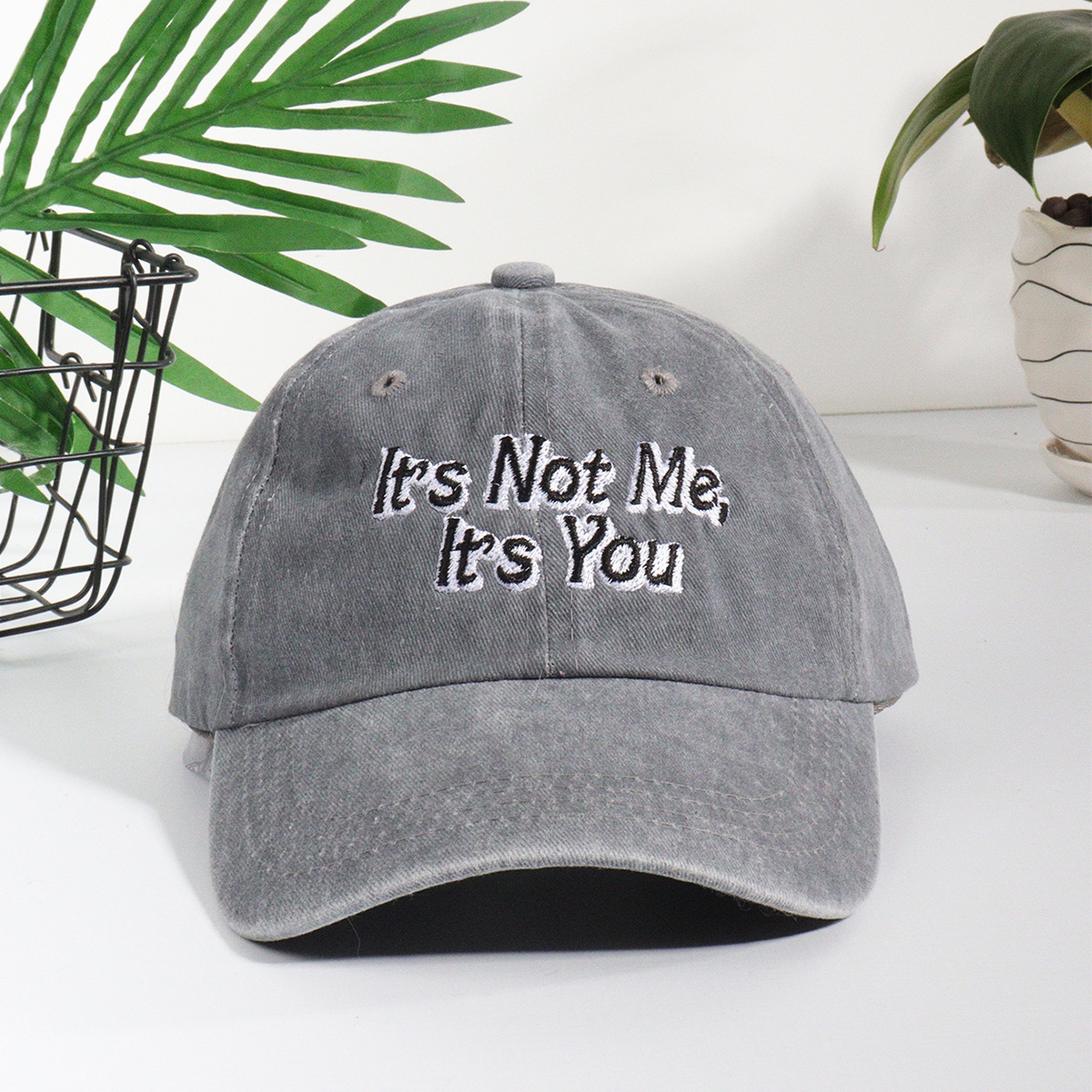 Unisex Cotton fashion It's Not Me embroidered baseball cap everything casual show face small flip_voghion.com