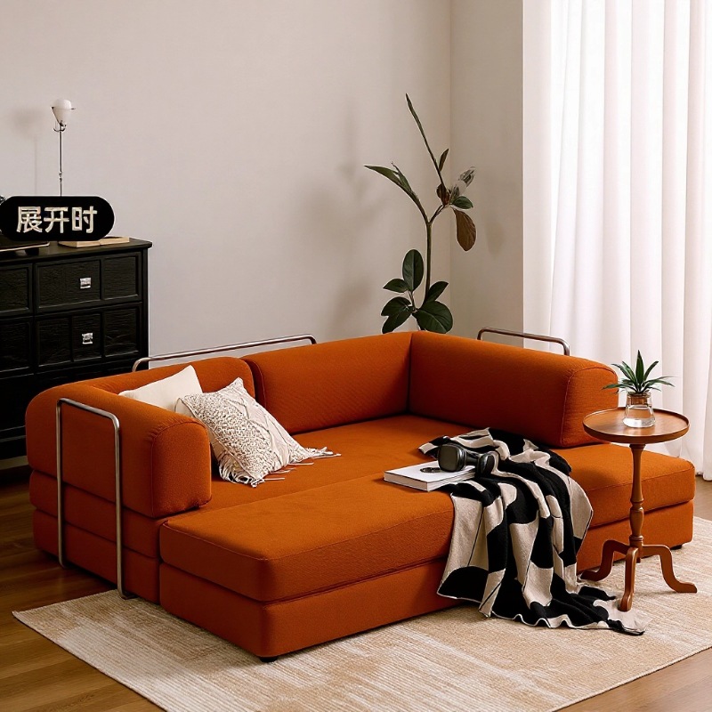 Multi-Purpose Vacuum Compression Second-Hand Teddy Module Fabric Sofa Small Apartment Living Room Folding Dual-Use Floor Sofa Bed