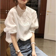 灯笼袖泡泡上衣女白色衬衫雪纺衫打底长袖早春夏2025新款货欧洲站