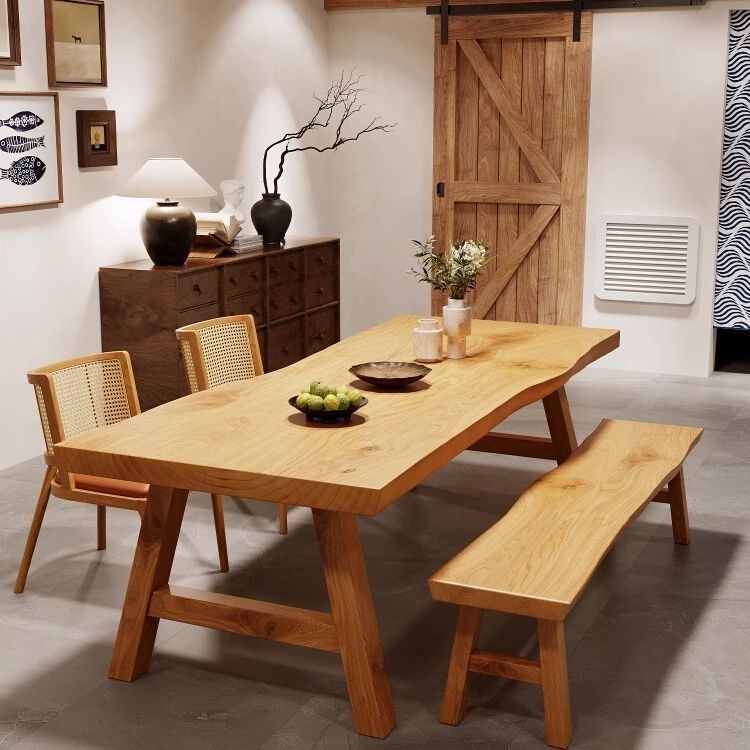 日式实木餐桌鲸鱼餐桌椅组合客厅书桌饭桌家用长方形北欧工作台|undefined