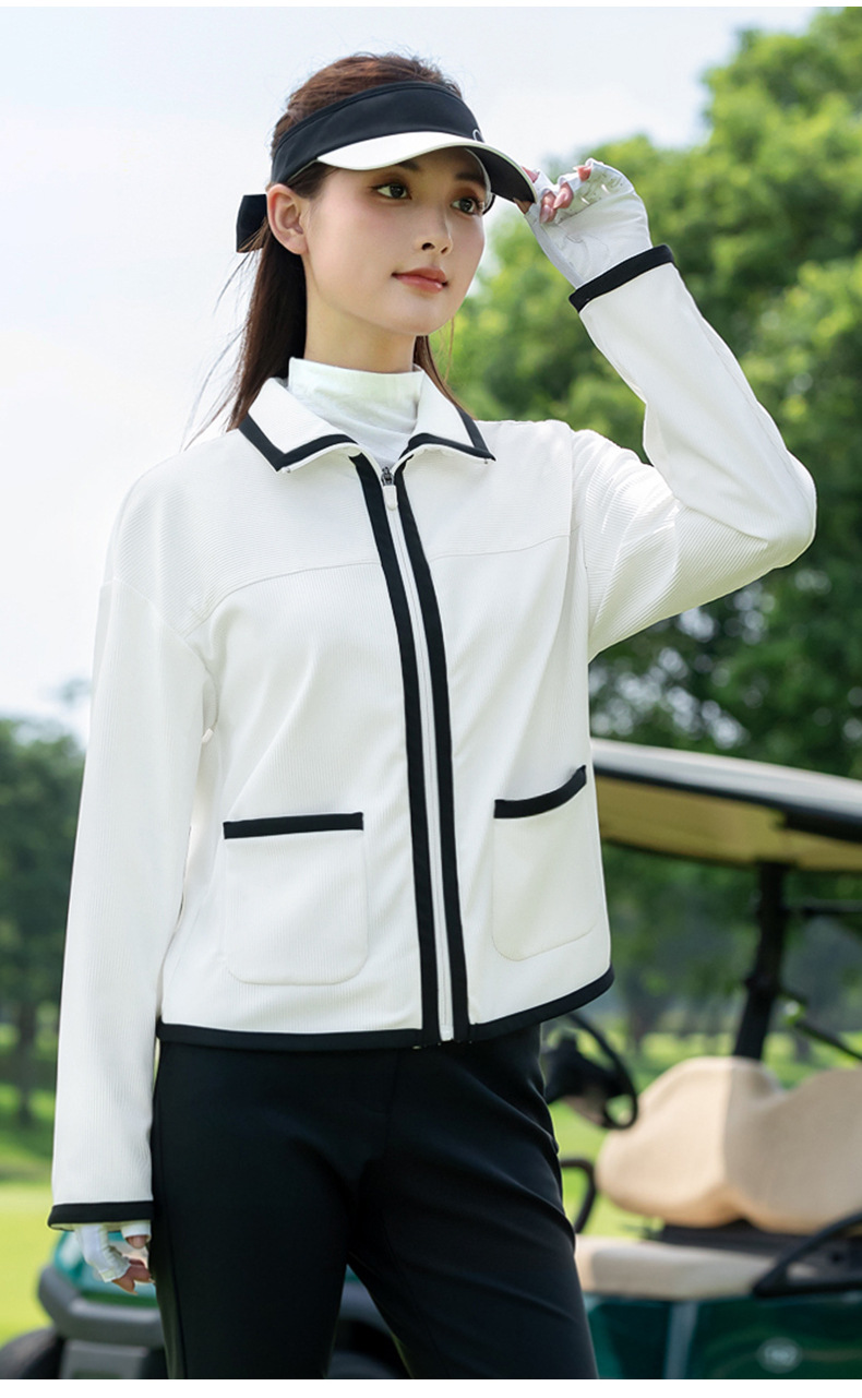 Áo khoác thể thao ngắn nữ PGM Golf dáng parka mùa thu đông — Áo khoác màu xanh nhạt [ve áo nhỏ thơm/cổ tay tương phản/vải co giãn] YF847 chi tiết 10