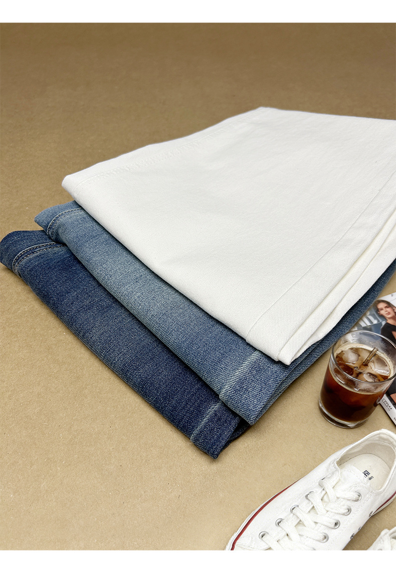 Quần jean nữ ống rộng cạp cao 9 phân, dáng suông slim fit, chất vải chống thấm — màu xanh nhạt chi tiết 15