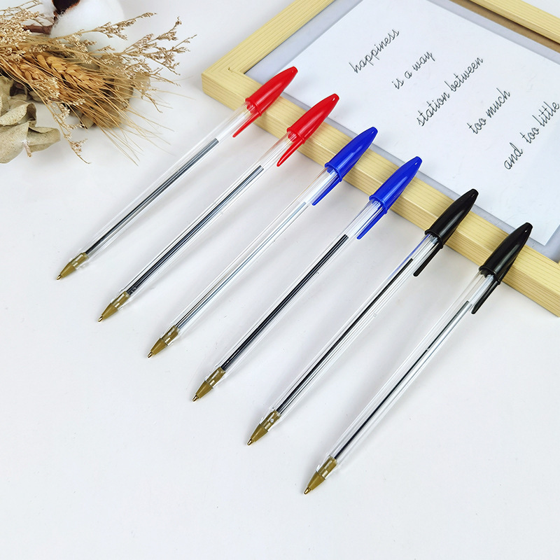 Pluma de bola de plástico multicolor simple 1.0 lápiz atómico de secado rápido negro rojo azul lápiz triángulo fabricante image 4