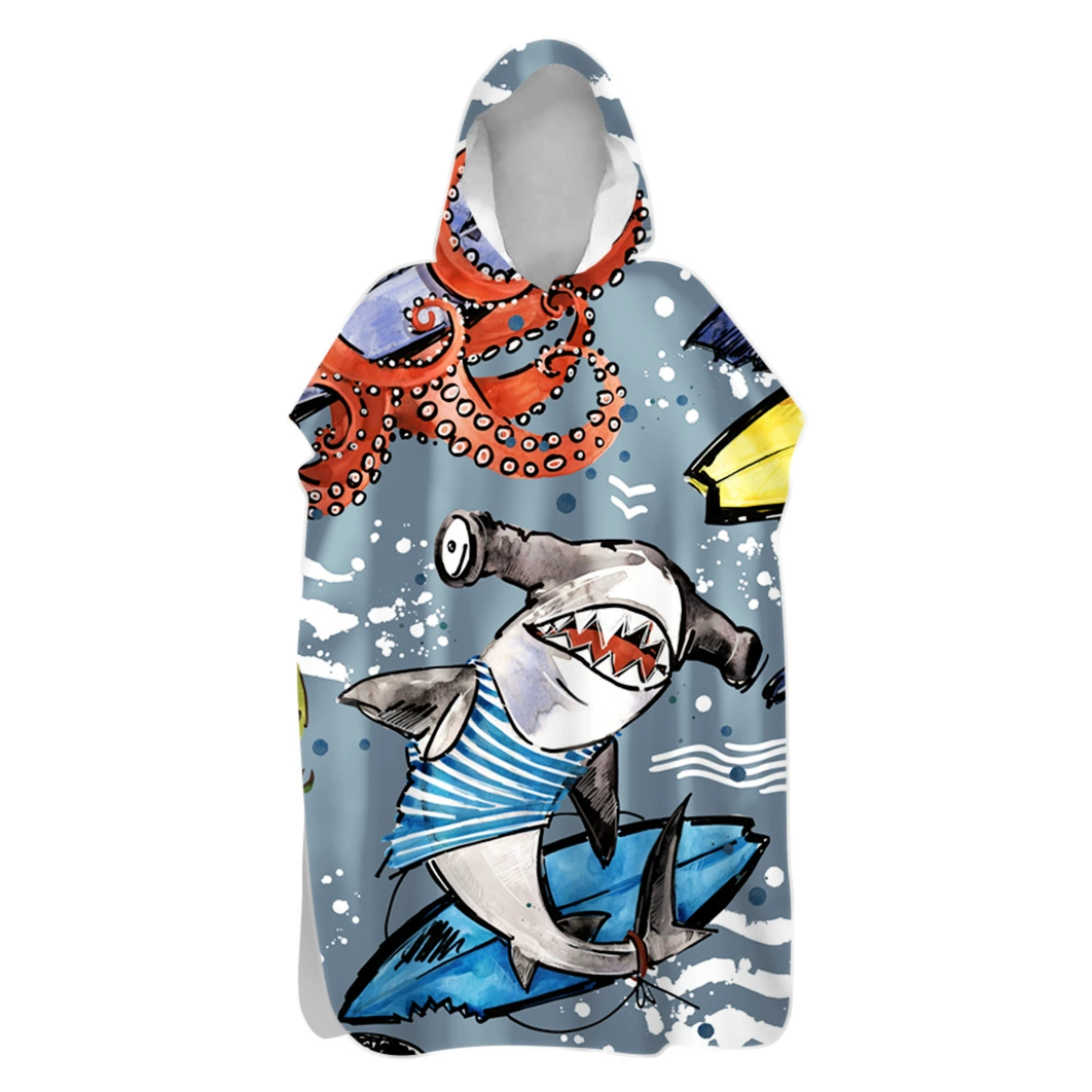 Двусторонняя бархатная быстросохнущая накидка с морской жизнью и принтом, банное полотенце, куртка для дайвинга, купальный халат с капюшоном на открытом воздухе, изготовленный на заказ