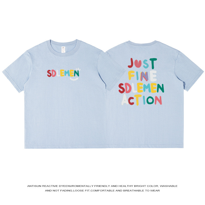 Huiben 紳士服カラフルな手描きの文字半袖メンズ純綿夏の新しいストリートカジュアルトップス Tシャツ卸売|undefined