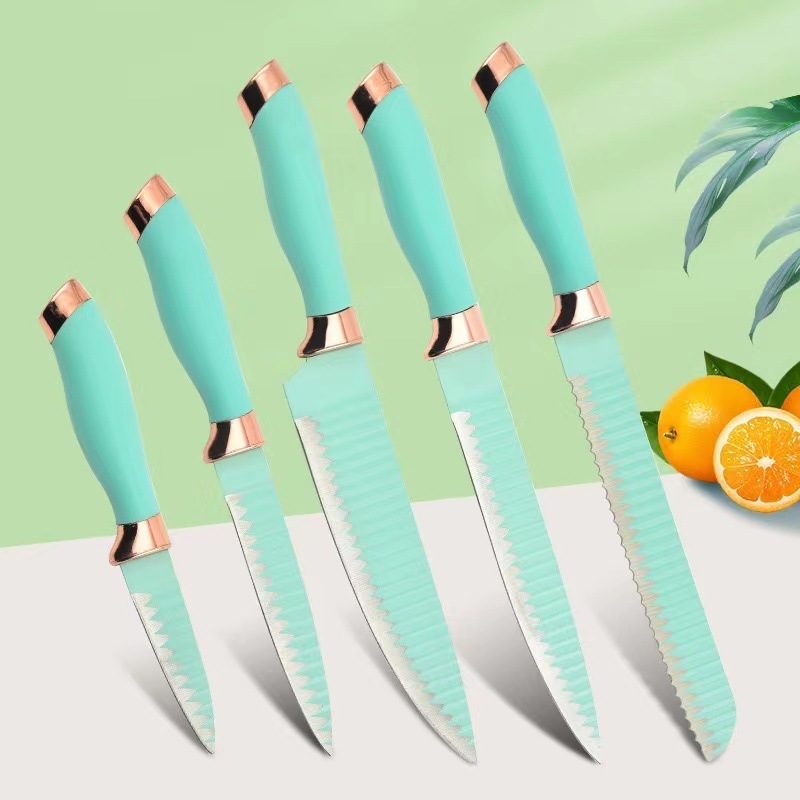 Comercio exterior Venta caliente cuchillo de pintura Doble galvanoplastia cabeza mango patrón de onda cuchillo de cocina cuchillo de acero inoxidable de doble cara de succión