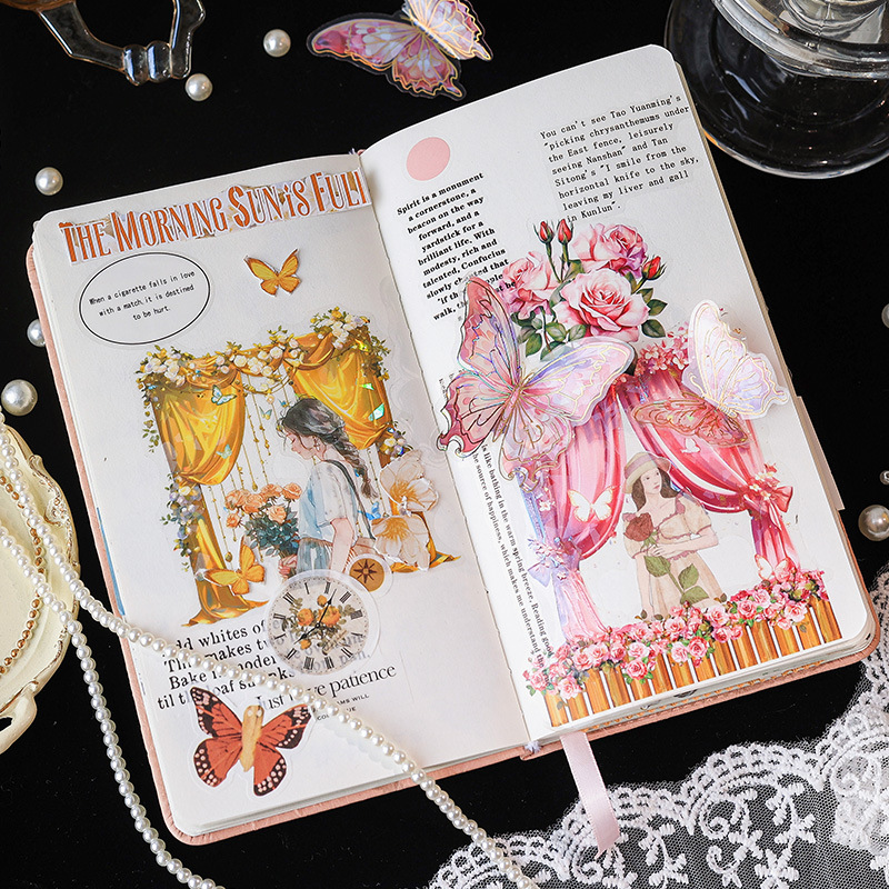 Cortina de jade Man danza láser aceite especial transparente pegatinas impermeables para mascotas bolsas diy pegatinas paisajísticas pegatinas de cortinas retro