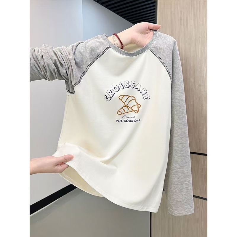 早秋长袖t恤男女小众设计感秋季2025新款圆领撞色插肩袖内搭打底|undefined