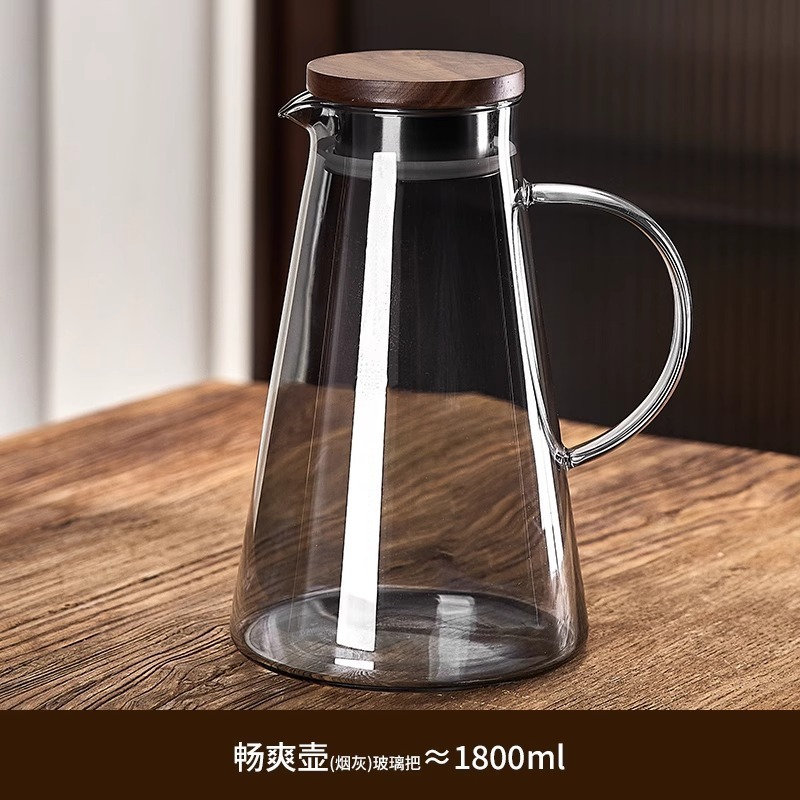 見栄えの良い家庭用コールドケトル冷水カップティーカップセット耐熱防爆高ホウケイ酸ガラス木製蓋大容量|undefined