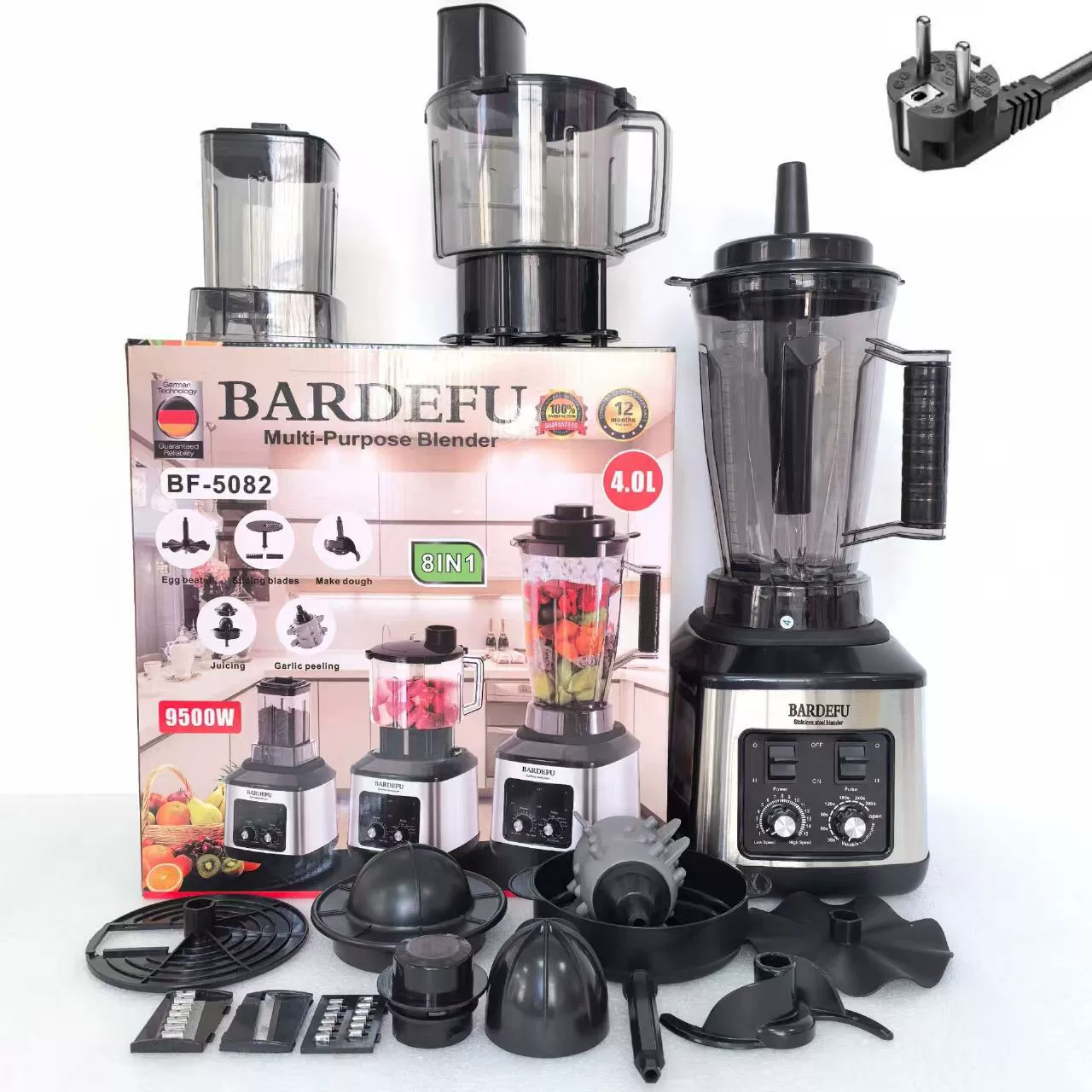 Cross-border 4L 8-in-1 blender for commercial use, stainless steel, high-power, pure copper mixer, meat grinder, crushed ice, juice extractor