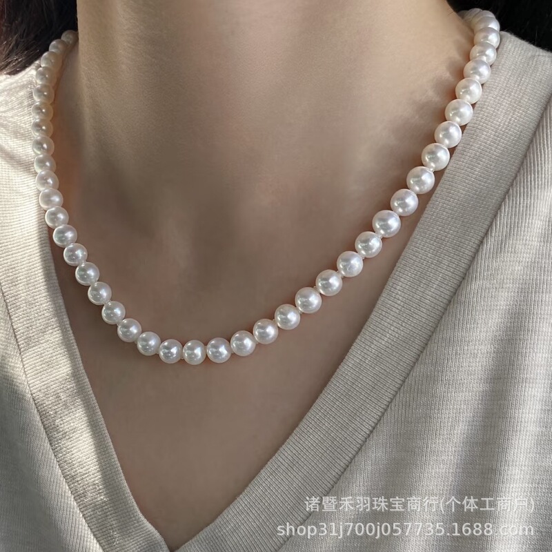 諸及び山下湖天然淡水無核真珠7-8mm超亮正円無傷ネックレス|undefined