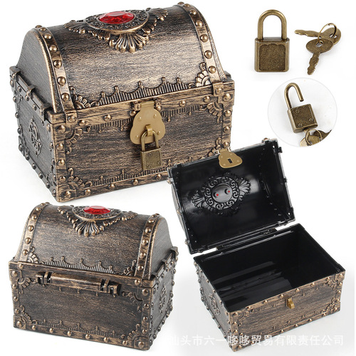 Cross-border large pirate treasure chest children's treasure chest retro plastic storage furnishings treasure toy creative home