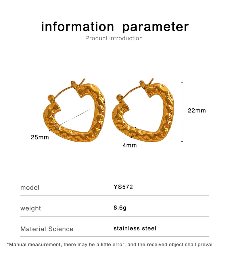 10g Weight Hoop Earrings Classification 1 Pair Simple Style Heart Shape Stainless Steel Plating Hoop Earrings