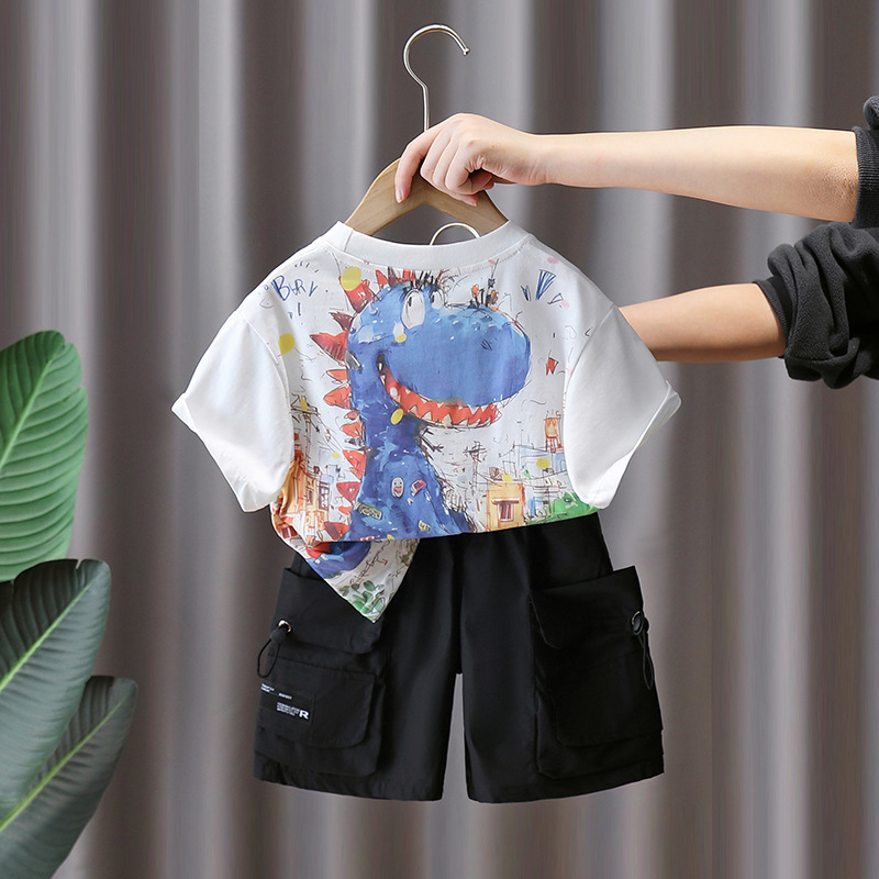 7290 Traje de manga corta para niños 2025 nueva ropa coreana de estilo occidental de verano para niños Camiseta de verano de dos piezas de verano