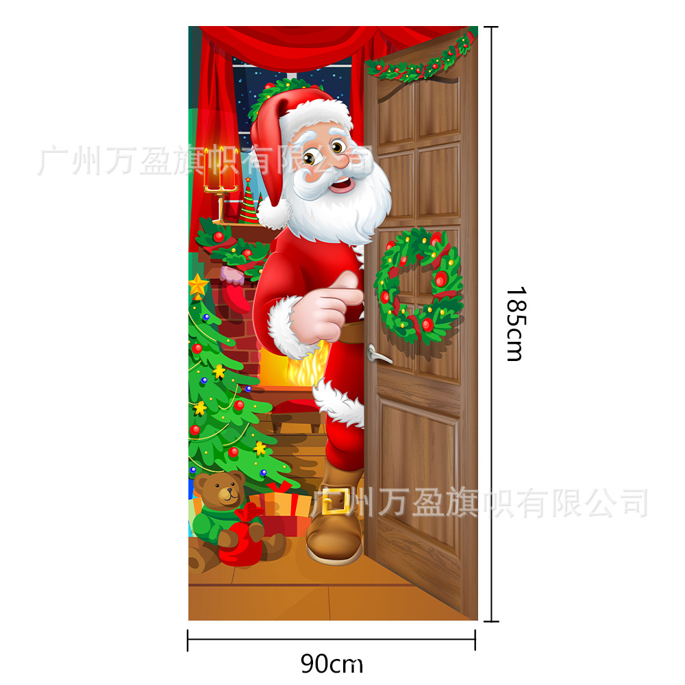 2025 nuevos productos de navidad cortina de bandera Santa Claus para ver la hoja de regalo decoración de tela colgante Bandera de bienvenida de Navidad