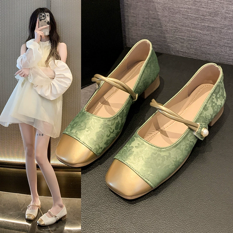 Женские туфли на плоской подошве в китайском стиле на толстом каблуке, весна-лето 2025, новые туфли Cheongsam в китайском стиле, туфли Мэри Джейн на среднем каблуке с квадратным носком