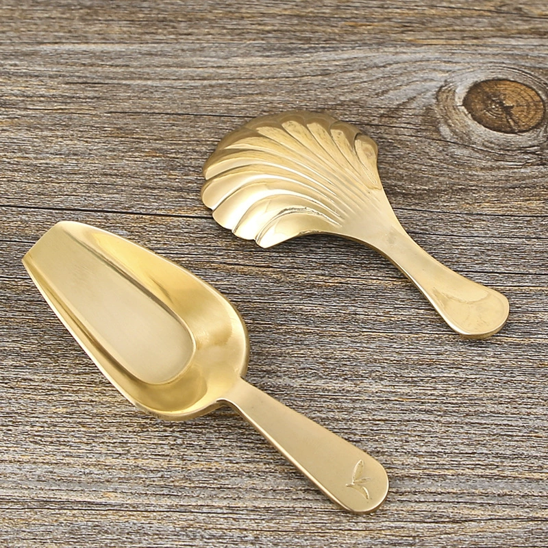 Japanese copper small brass spoon, tea set with accessories, handmade