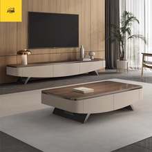 轻奢岩板悬空电视柜茶几组合简约现代小户型客厅高级感全实木地柜