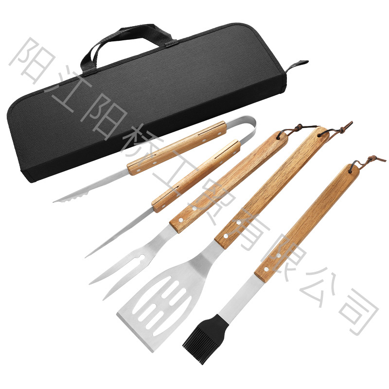 Ventas transfronterizas calientes de acero inoxidable parrilla set herramientas de campamento al aire libre BBQ horquilla parrilla set bolsa de tela combinada