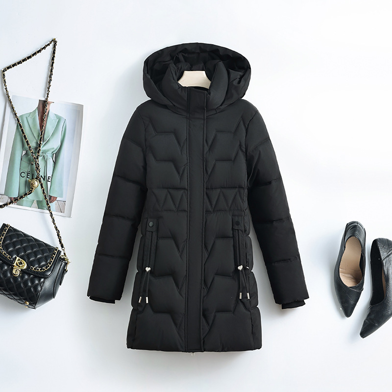 2025 invierno plumón de algodón mujer larga encapuchada delgada de comercio exterior algodón chaqueta de algodón pan chaqueta