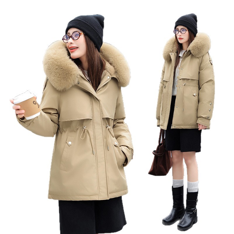 2025 nuevo abrigo de invierno para mujeres, chaqueta de algodón de cuello grande coreano, chaqueta de algodón de cintura corta para estudiantes