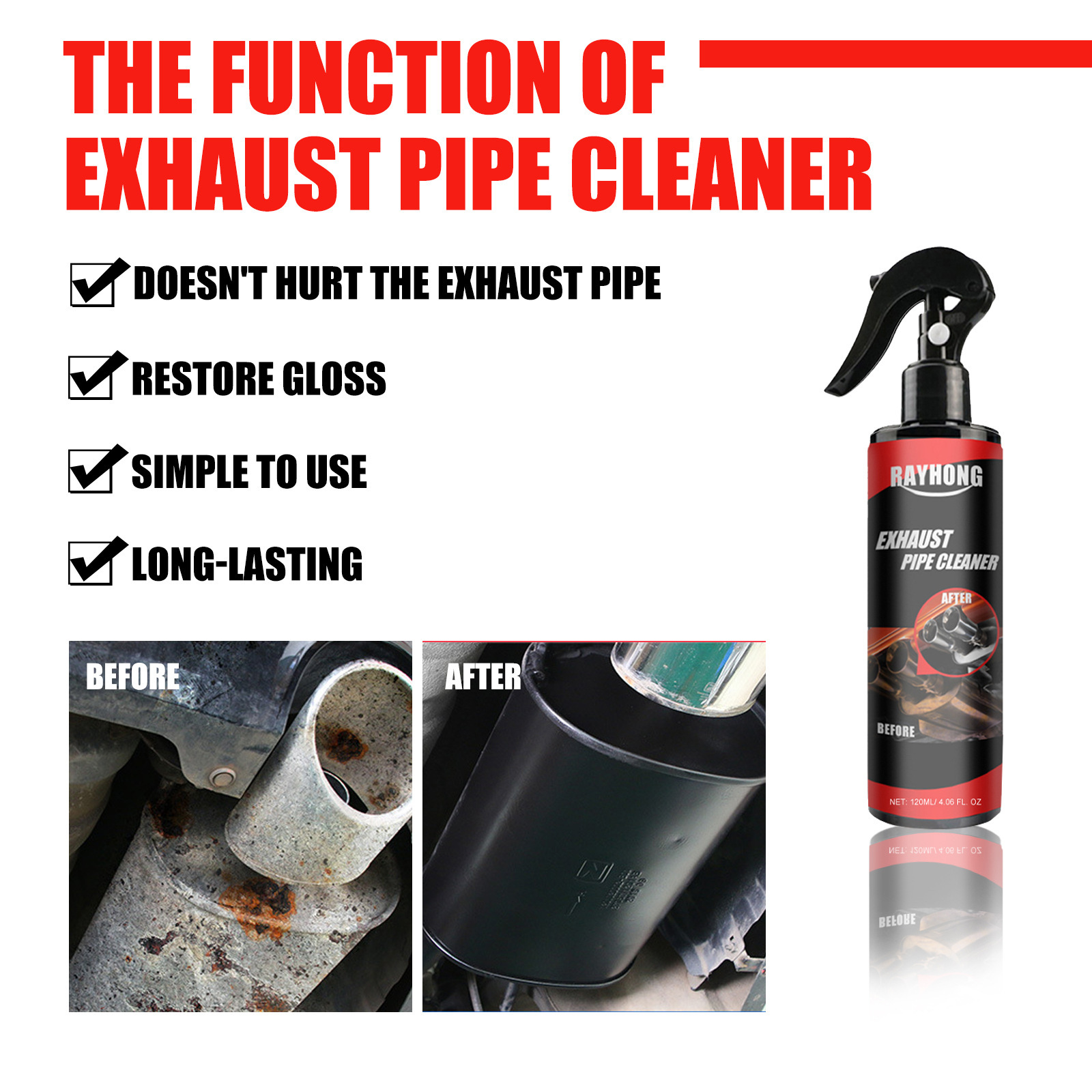 Rayhong Car Exhaust Pipe Rust Remover Multifunctional Anti-Rust Metal Exhaust Pipe Equipment Maintenance Cleaner