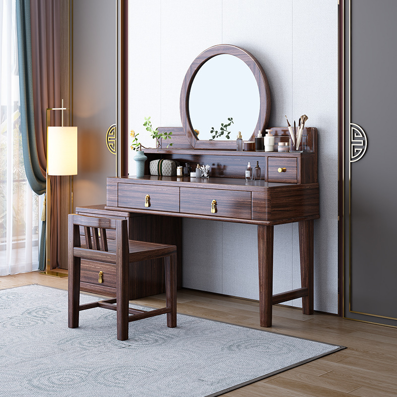 New Chinese Style Ebony Solid Wood Dressing Table with Cupboard Integrated Bedroom Retractable Storage High-End Dressing Table