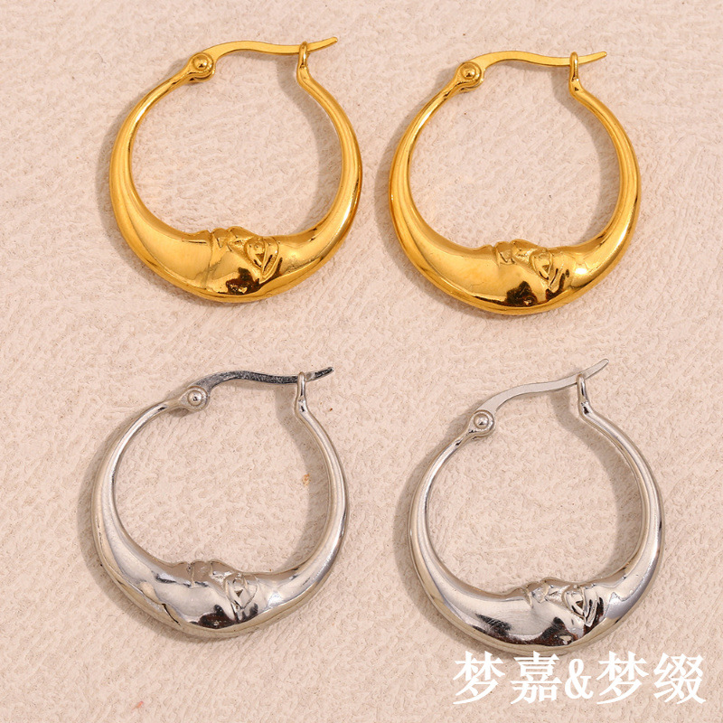 European and American New Simple and Versatile Niche Fashion Ear Jewelry 316L Stainless Steel 18K Gold Plated Abstract Moon Earrings
