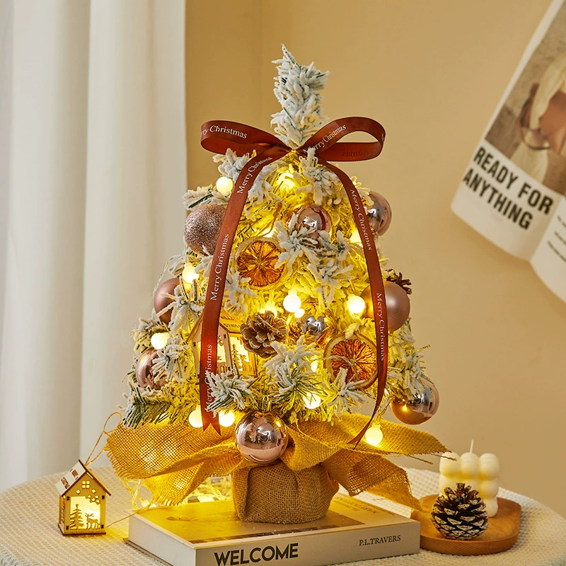 DIY LED настольная рождественская ёлка, с леденением и бархатным стилем, 45/60/90 см, батарейная LED