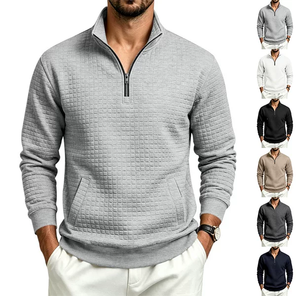 European and American Amazon Spring and Autumn Premium Men's Jacquard Casual Simple Loose Sports Zipper Stand Collar Long Sleeve Sweatshirt