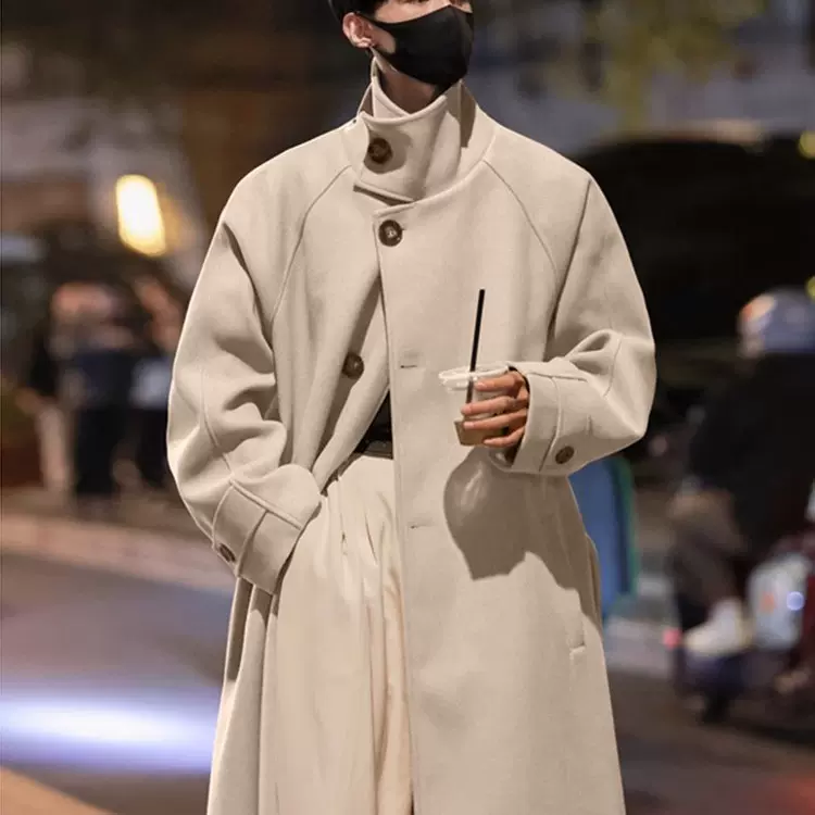 韩版过膝毛呢大衣男冬季中长款英伦风呢子外套美拉德加厚保暖风衣